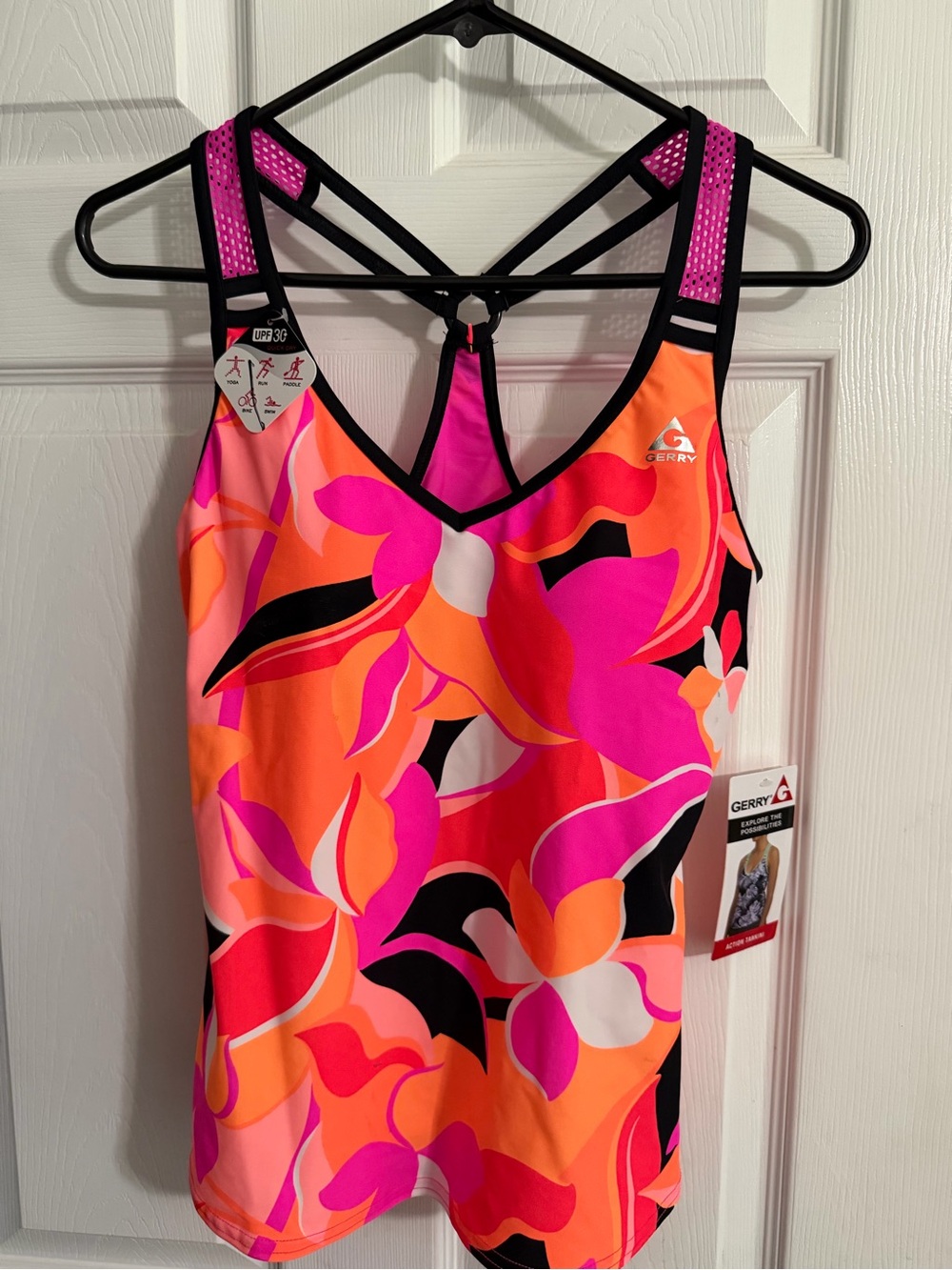 Gerry  Bright Orange & Pink Floral Swim Tank- juniors M, NWT